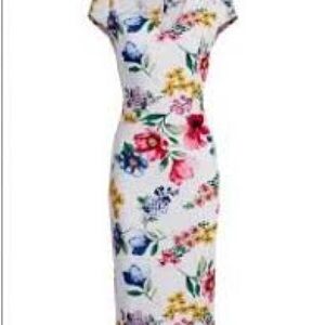 New York & Company Floral Midi Dress in Pink, Blue, and Yellow